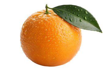 Fresh Whole Orange with Green Leaf and Water Droplets Transparent PNG