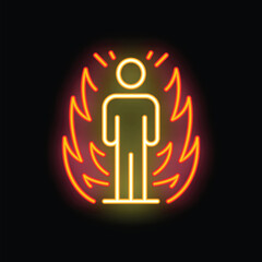 Neon sign of a person standing unaffected by a ring of fire, representing courage and fearlessness