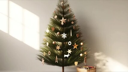 Serene Christmas Tree Decorated with Minimalist Ornaments Bathed in Soft Natural Light