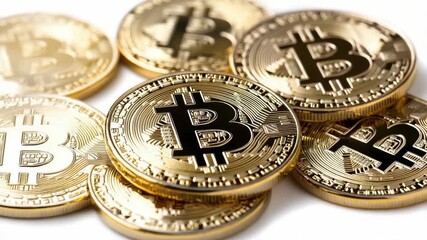 Video A pile of golden bitcoin coins stacked together, perfect for financial or cryptocurrency related concepts
