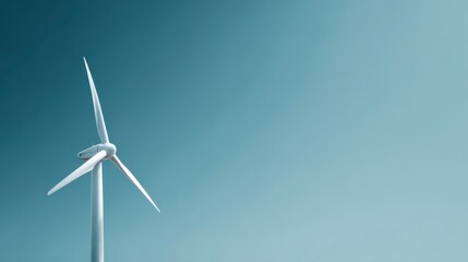 Renewable Energy's Gentle Giant: A lone wind turbine stands tall against a tranquil azure canvas, symbolizing the promise of sustainable energy and a cleaner world.