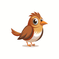 Obraz premium Cute cartoon brown bird with big eyes and orange beak