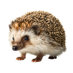 Obraz premium Small european hedgehog with quills and dark eyes isolated on transparent background