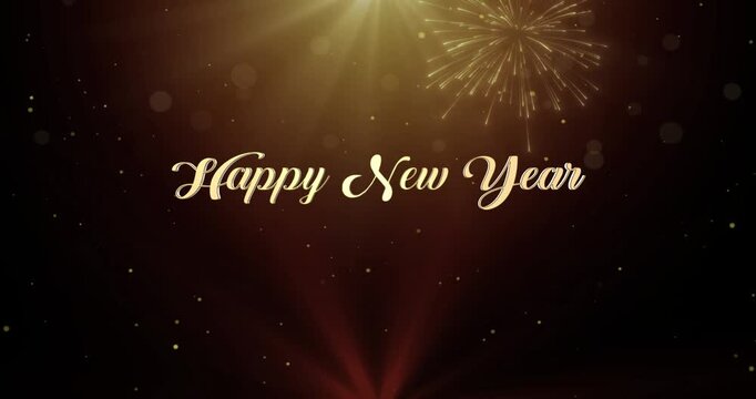 Happy New Year  Typo Fireworks Loop Red Celebration Background. Perfect for events, videos, intros, party visuals