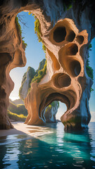 Surreal Coastal Rock Formations with Natural Arches and Turquoise Water