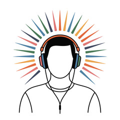 Person wearing headphones and experiencing vibrant sound waves emanating outward