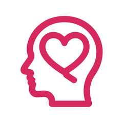 A stylized profile of a human head with a heart inside represents emotional well-being.