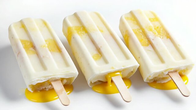 Video Three colorful popsicles sit on a clean white surface, ready for summer fun