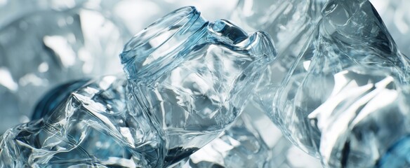 The Crushed Plastic Bottles Piled in Closeup Showing Texture Reflection and Environmental Impact