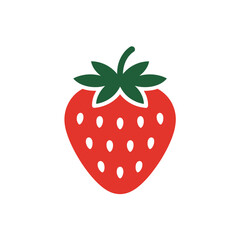 Obraz premium A stylized, flat illustration of a red strawberry with green leaves.