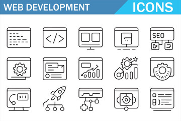 Web Development Editable Line Icons Set for Coding, SEO and UI Design