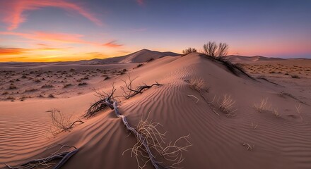 Naklejka premium Colorful Sunset Over Desert Dunes Landscape