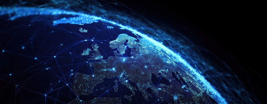 The Globe of Digital Connections Illuminated by Blue Network Lights