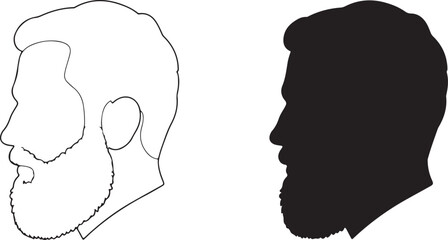 Man profile portrait side view illustration graphic representation black and white outline silhouette