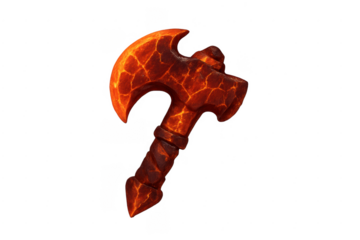 Fantasy game asset lava axe weapon on transparent background