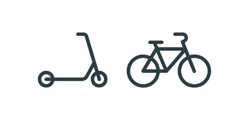 Illustration of a scooter and a bicycle side by side on a white background