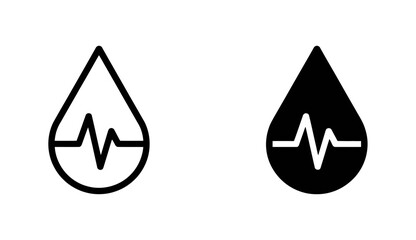 Two icons of a drop with a heartbeat line, one outline and one filled in