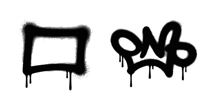 Two black graffiti designs a square and rnb on a white isolated background