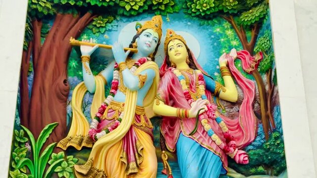 Beautiful idol of Radha and Krishna surrounded by radiant background, representing eternal love and devotion.