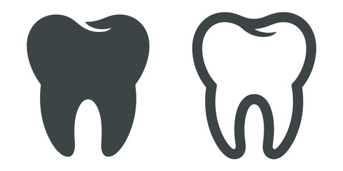 Two tooth illustrations one solid and one outlined on a white background