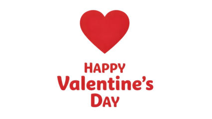 Red heart with happy valentines day text isolated on transparent background