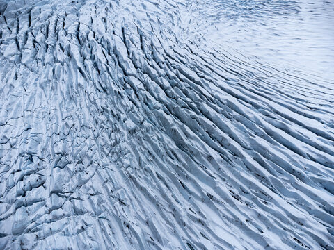 Aerial view of Skaftafell Glacier's intricate ice patterns