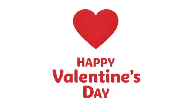 Red heart with happy valentines day text isolated on transparent background