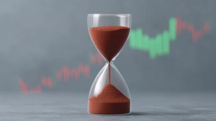 Hourglass with Brown Sand and Graphical Red Trend Line on Gray Background for Time Management Concept 4k Video footage - Powered by Adobe
