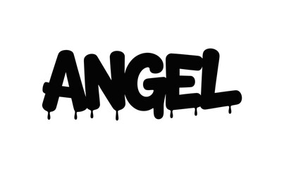 Black graffiti style illustration of the word angel with dripping effect