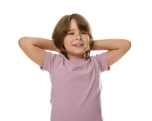 Portrait of cute boy on white background