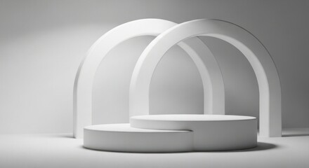 Minimalist stage with arches and podium for product display and presentation