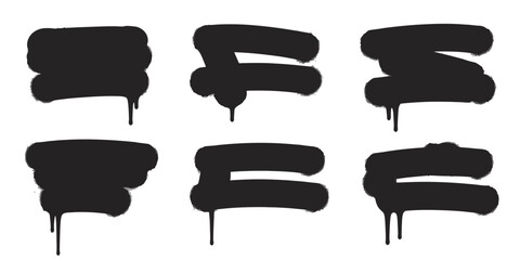 Collection of six black spray paint graffiti drips on a white background
