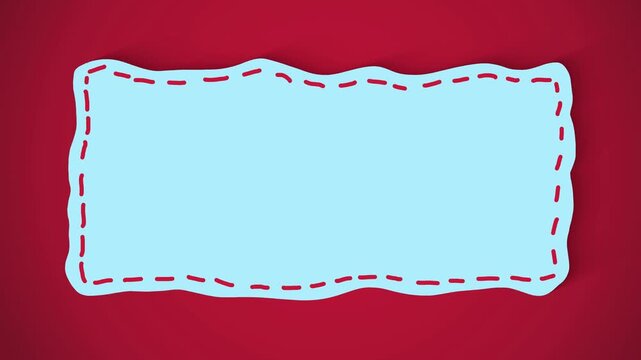 Stop motion frame with wavy blue paper and red stitching