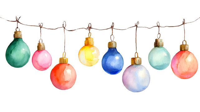 A string of colorful vintage christmas lights hanging isolated on transparent background