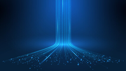 Naklejka premium 3D High Speed Light Trails. Digital Flow Vector Background. Big Data Technology Lines Fast Wireless Data Transmission. Information in Virtual Reality. 6g Vector Illustration. Artificial neural network