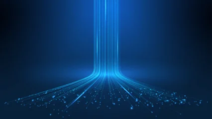 Selbstklebende Fototapeten Sportgeschäft 3D High Speed Light Trails. Digital Flow Vector Background. Big Data Technology Lines Fast Wireless Data Transmission. Information in Virtual Reality. 6g Vector Illustration. Artificial neural network  © Hilch