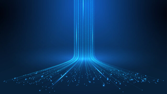 3D High Speed Light Trails. Digital Flow Vector Background. Big Data Technology Lines Fast Wireless Data Transmission. Information in Virtual Reality. 6g Vector Illustration. Artificial neural network