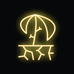 Neon sign of a plant growing with its roots showing, symbolizing growth and stability