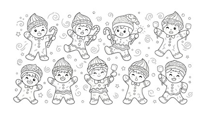 Gingerbread Joyful Collection: A whimsical assortment of ten charming gingerbread figures, each uniquely adorned and brimming with holiday cheer, offers a playful celebration of the season.