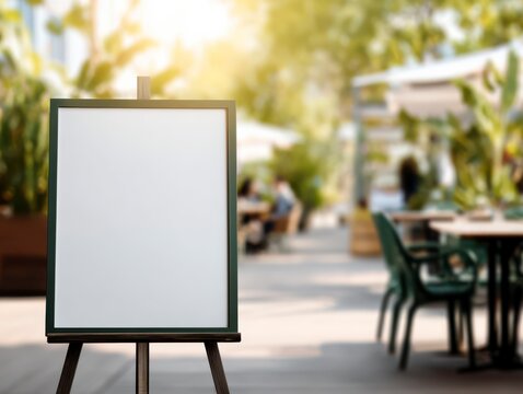 Blank Sign in restaurant : The blank sign positioned outside the restaurant, inviting anticipation and providing space for personalized information or announcements to attract customer attention.