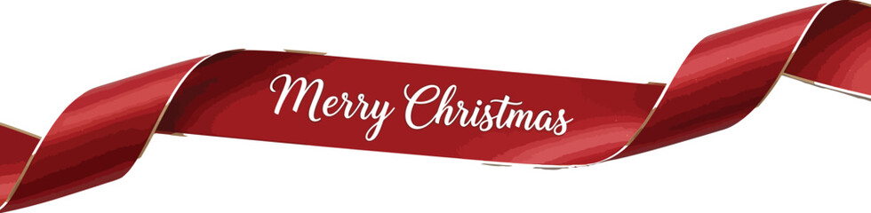 Elegant red ribbon with merry christmas text on a clean white background design