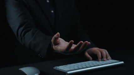 A modern concept showcasing digital communication with a hand reaching towards a keyboard. Illustrating support, interaction, and connectivity in the digital age. Qubit - Powered by Adobe