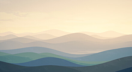 Serene Mountain Range Landscape with Gradient Hues and Peaceful Ambiance