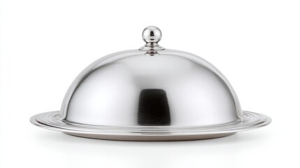 Obraz premium Shiny Dome Cloche: An elegant, reflective, stainless steel cloche with a dome-shaped cover, perfect for presentation and culinary arts.