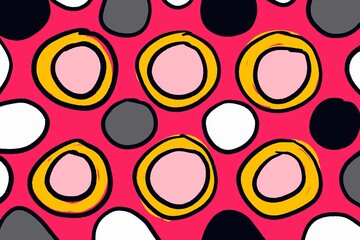Colorful geometric circles on a vibrant pink background