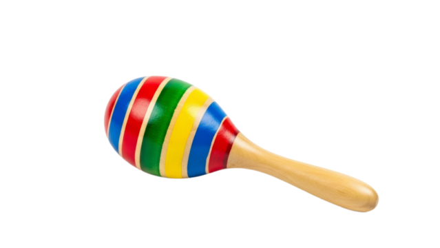 Colorful wooden maraca with striped pattern isolated background