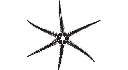 Abstract black starburst graphic with five pointed spokes and a central knot design, balanced radial symmetry.