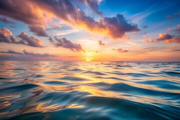 Obraz premium Vibrant sunset over the ocean with colorful clouds reflecting on the water surface