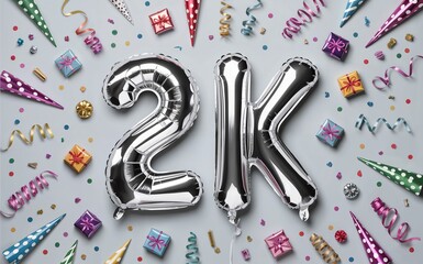 Celebrating a social media milestone with 2K balloon decorations and gifts.
