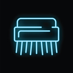 Neon sign glowing in the dark depicting a cleaning brush